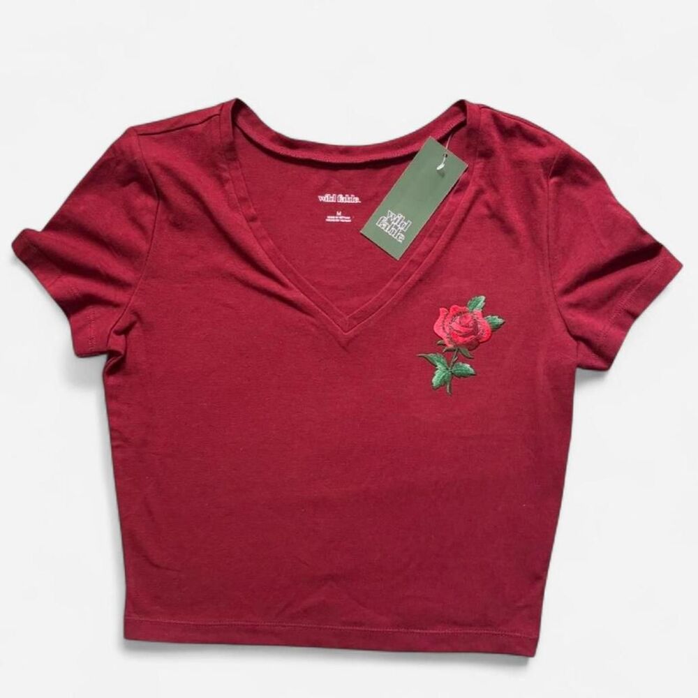 Wild-fable Women's Red and Burgundy T-shirt